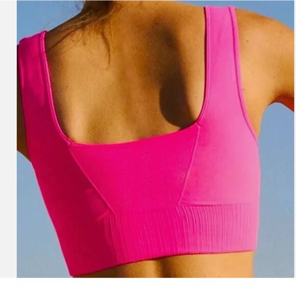 NWOT Free People Movement Good Karma Square-Neck Bra Neon Pink XS/S - Picture 2 of 8
